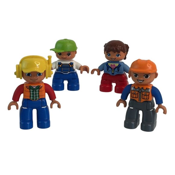 Lego Duplo Figures Lot of 4 Boy Girl Children Construction Workers - Picture 1 of 9